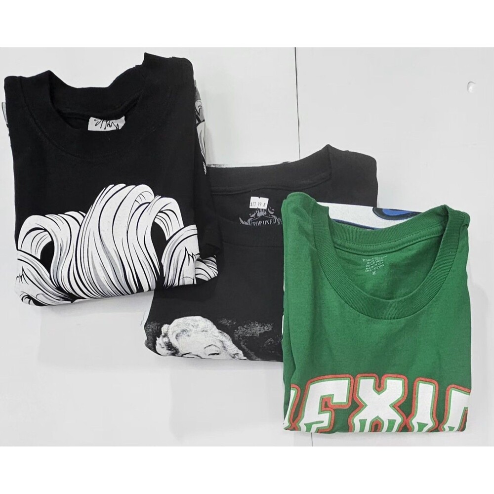 Lot of 3 Men's Graphic Tees Size Large New - Lion, Mexico, Portrait Black